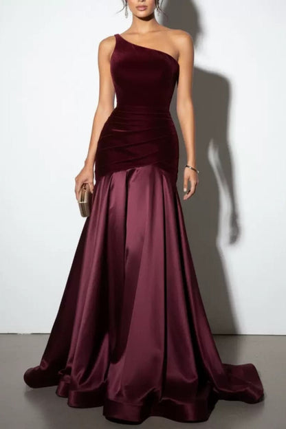 Strapless A Line Maxi Velvet Dress Burgundy HV3186