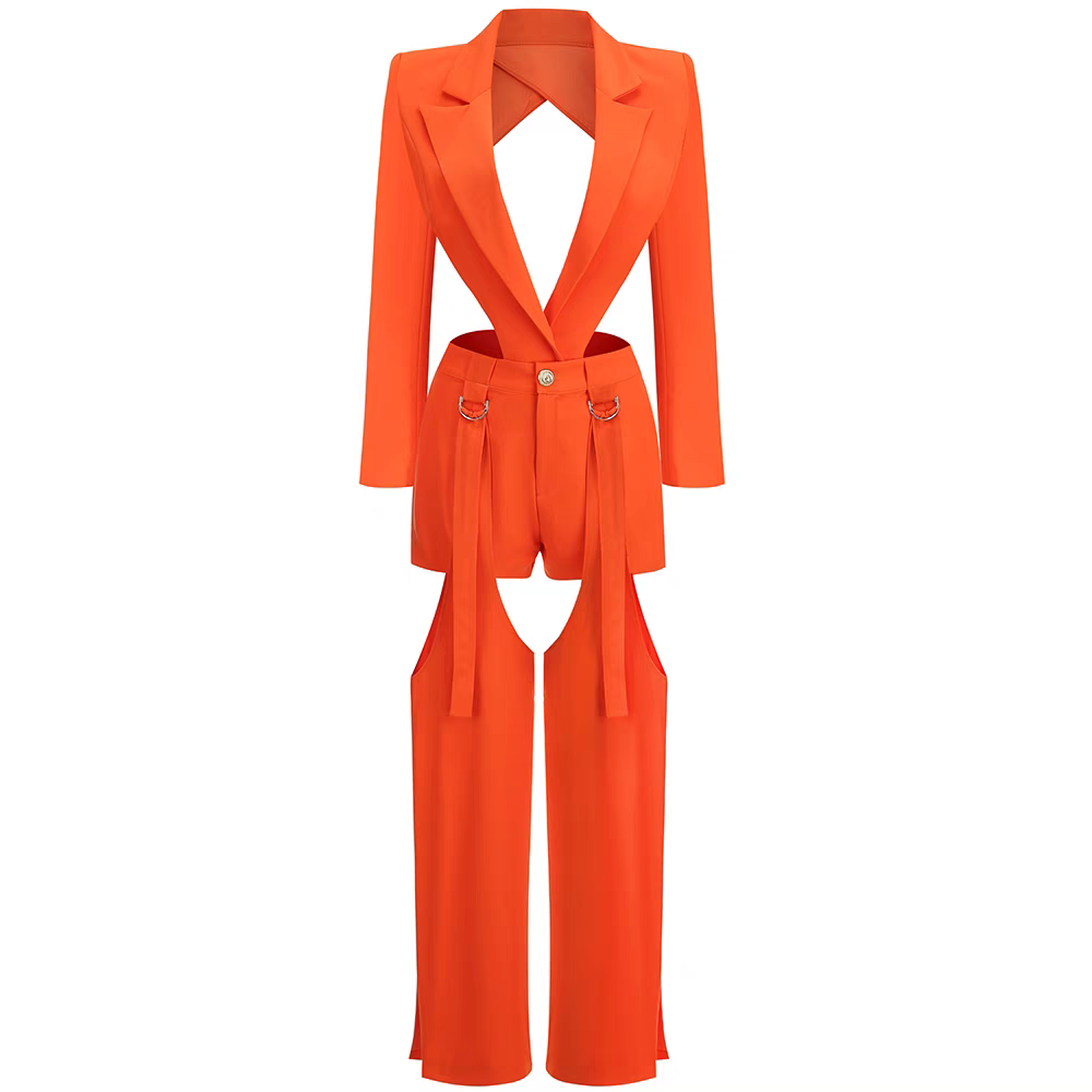 Long Sleeve Cut Out Jumpsuit Orange