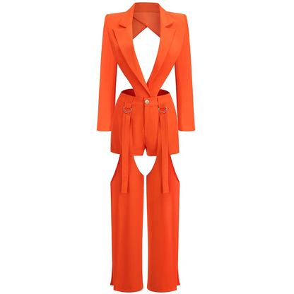 Long Sleeve Cut Out Jumpsuit Orange