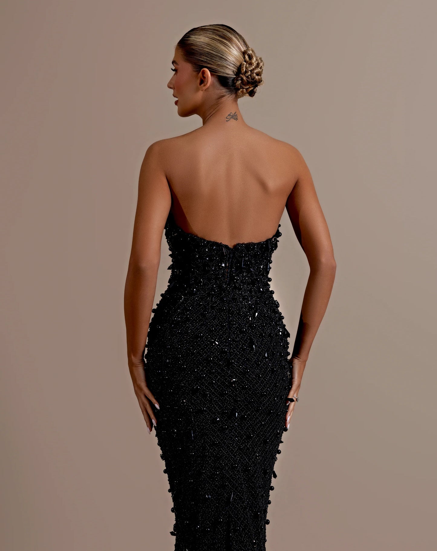 Strapless Sequin Embellished Maxi Dress Black HV2230