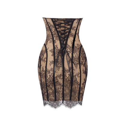 Strapless Lace Corset Dress Black Nude HV2684