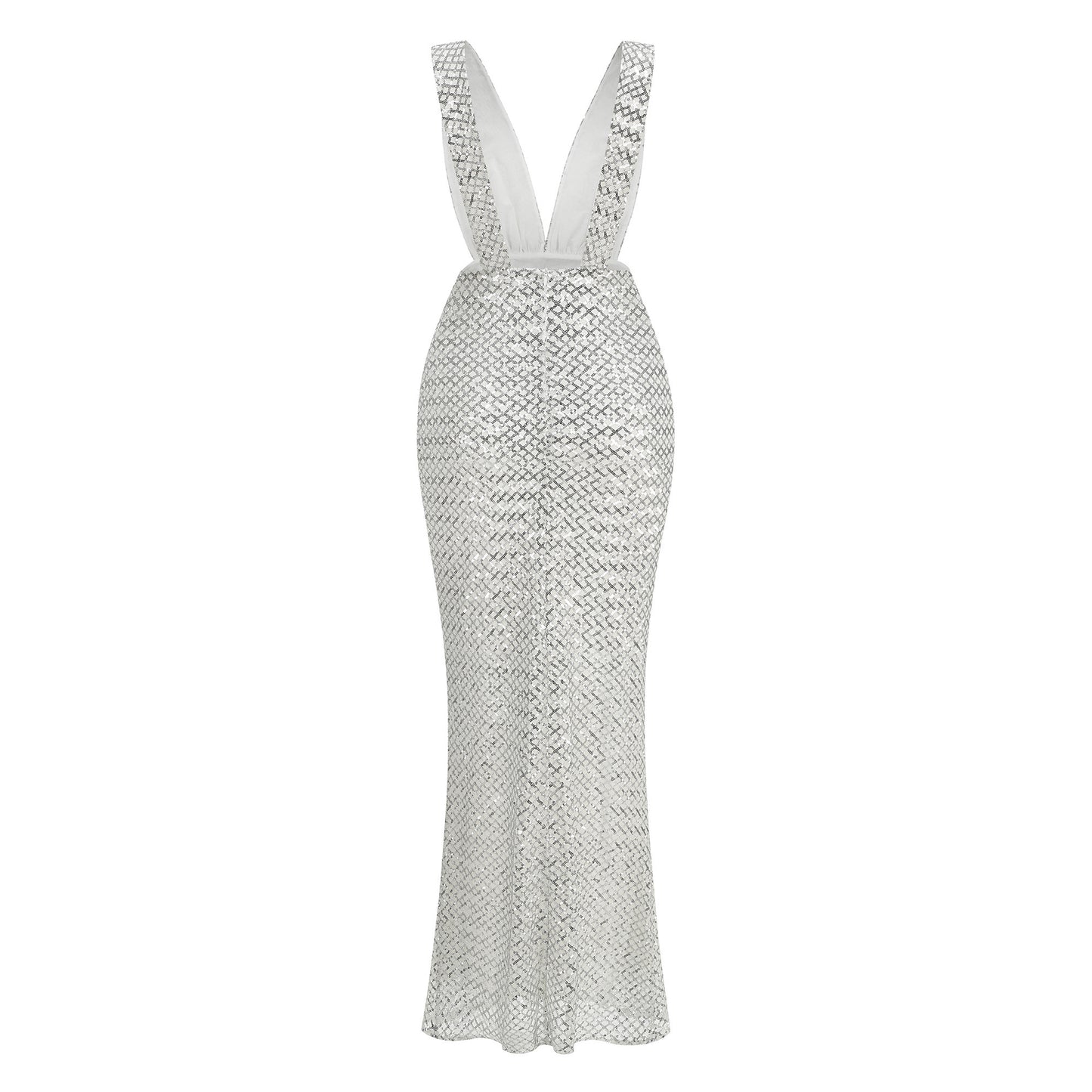 Bow Detail Sequin Maxi Dress Silver HV2767