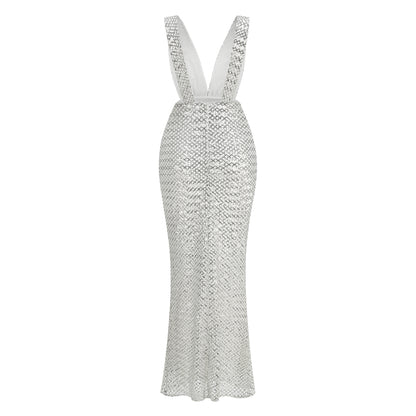 Bow Detail Sequin Maxi Dress Silver HV2767