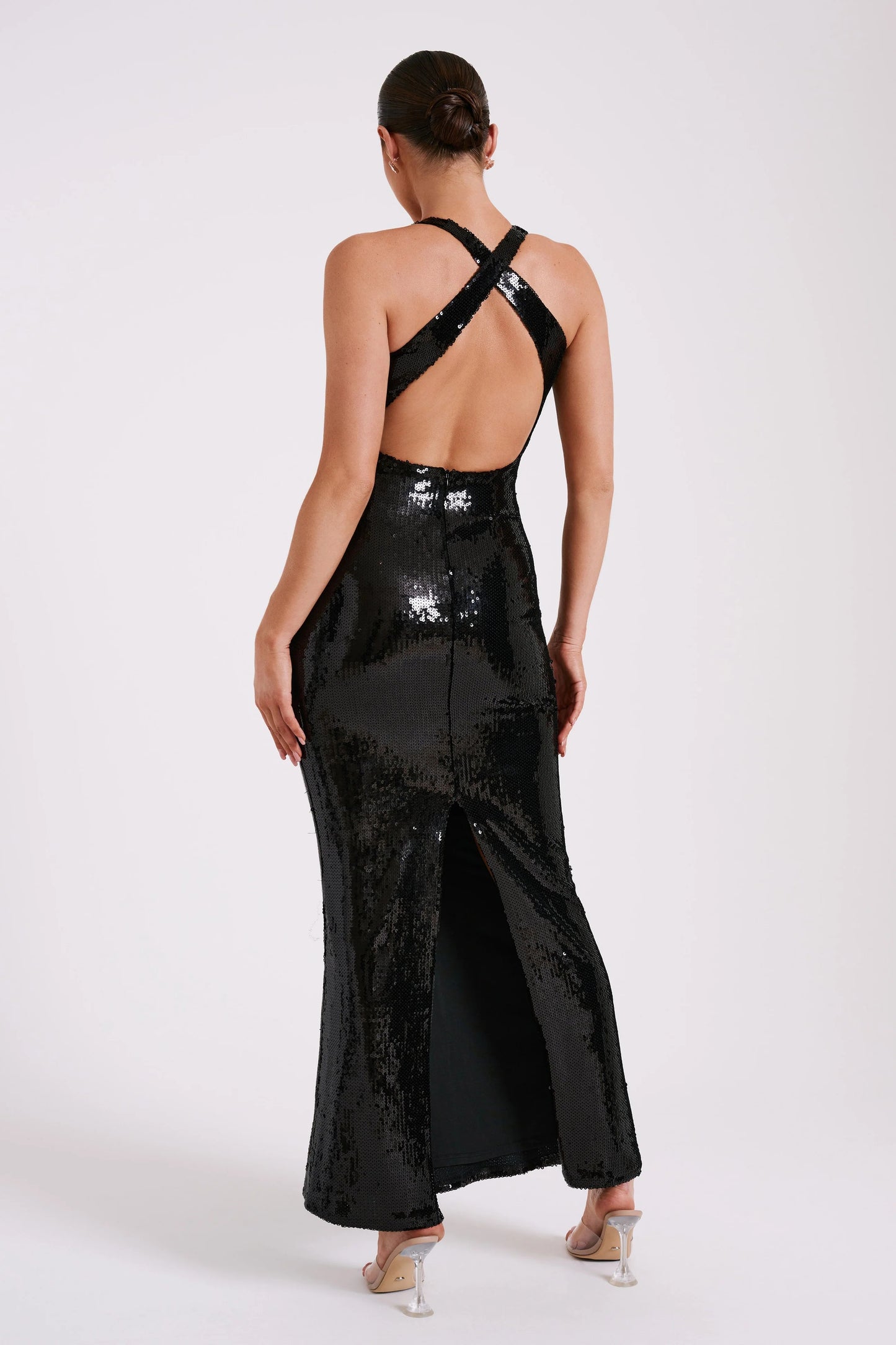 Strapless Design Crystal Maxi Dress Black HV1144