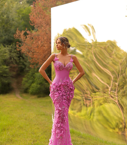 Floral Lace Bustier Maxi Dress Pink HV2928