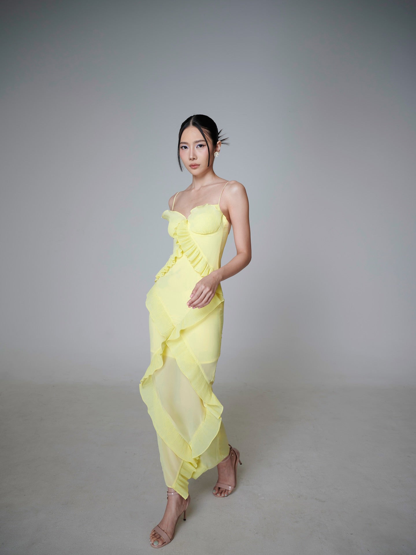 Ruffle Detail Bustier Maxi Dress Yellow HV0025