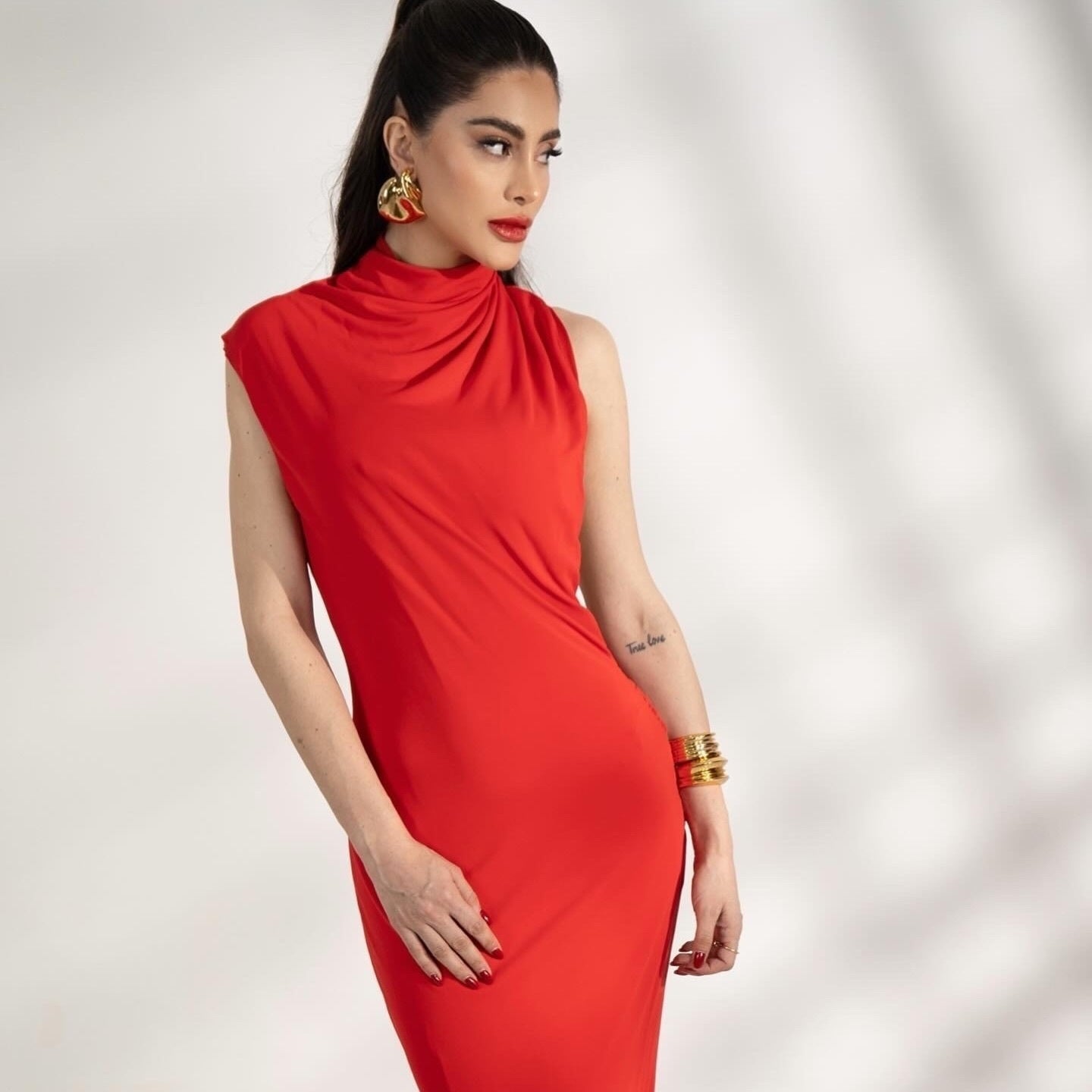 Draped Backless Maxi Dress Red HV0063
