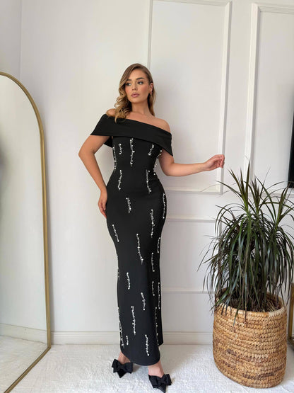 Bardot Crystal Maxi Dress Black HV2598