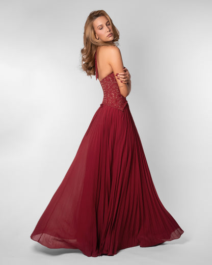 Halter Pleated Corset Maxi Dress HV0095
