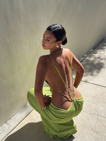 Draped Backless Maxi Dress Green HV3143