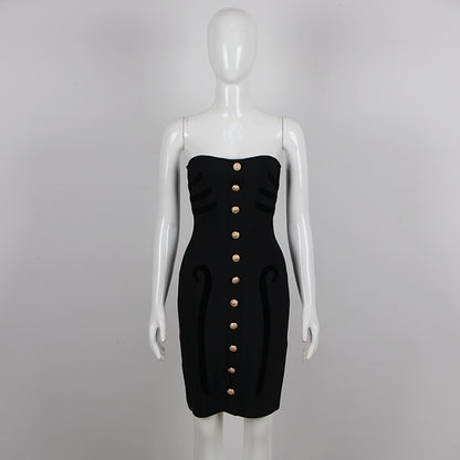 Strapless Button Dress Black HV9325