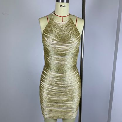 Halter Tassel Detail Dress Gold HV3108
