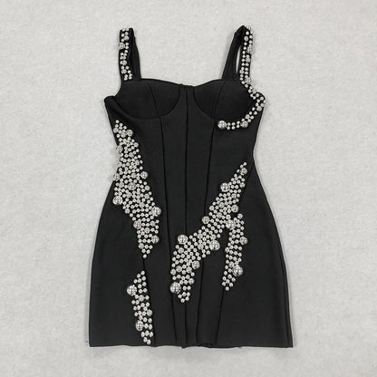 Pearl Embellished Corset Dress Black HV1599