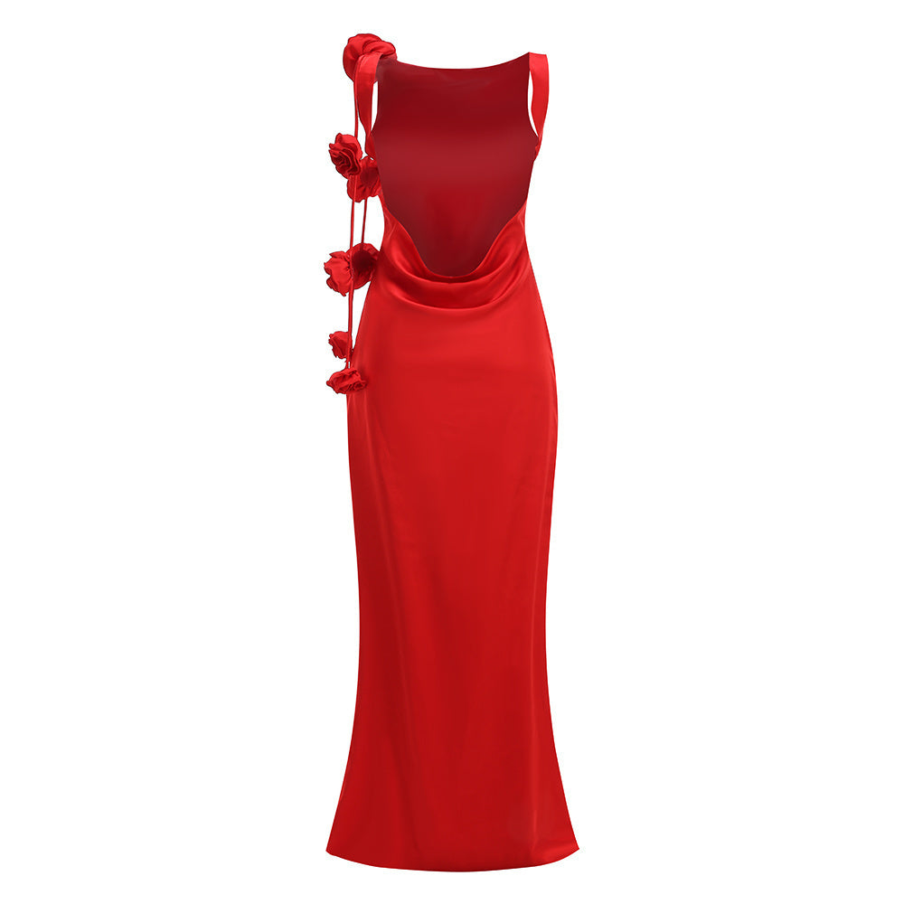 Floral Backless Maxi Dress Red HV2865