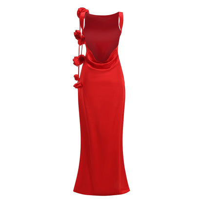 Floral Backless Maxi Dress Red HV2865