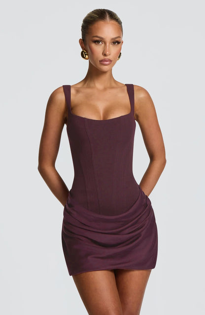 Draped Detail Corset Dress Burgundy HV0070