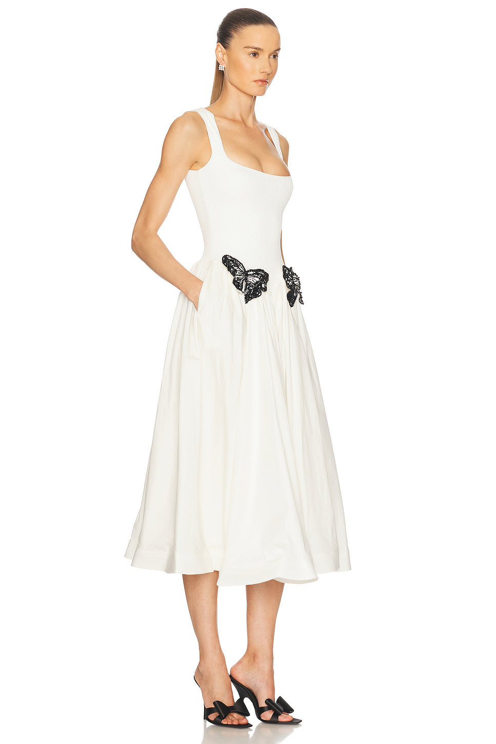 Butterfly Detail A Line Midi Dress White HV2639