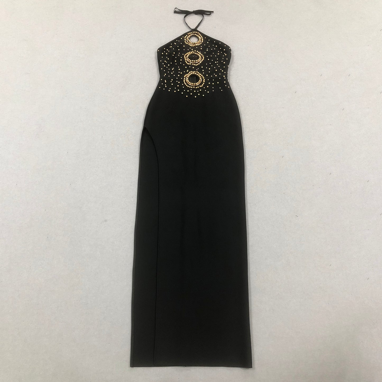Halter Embellished Cut Out Maxi Dress Black HV2103