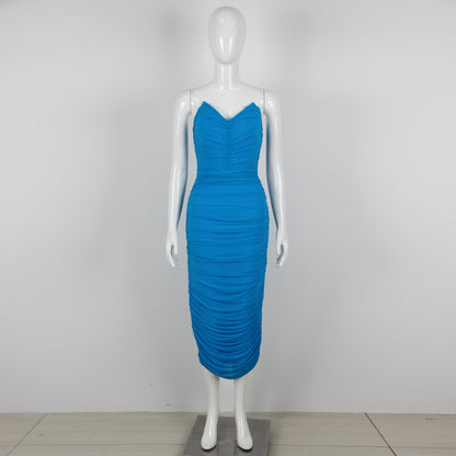 Strapless Ruched Midi Dress Blue HV9364