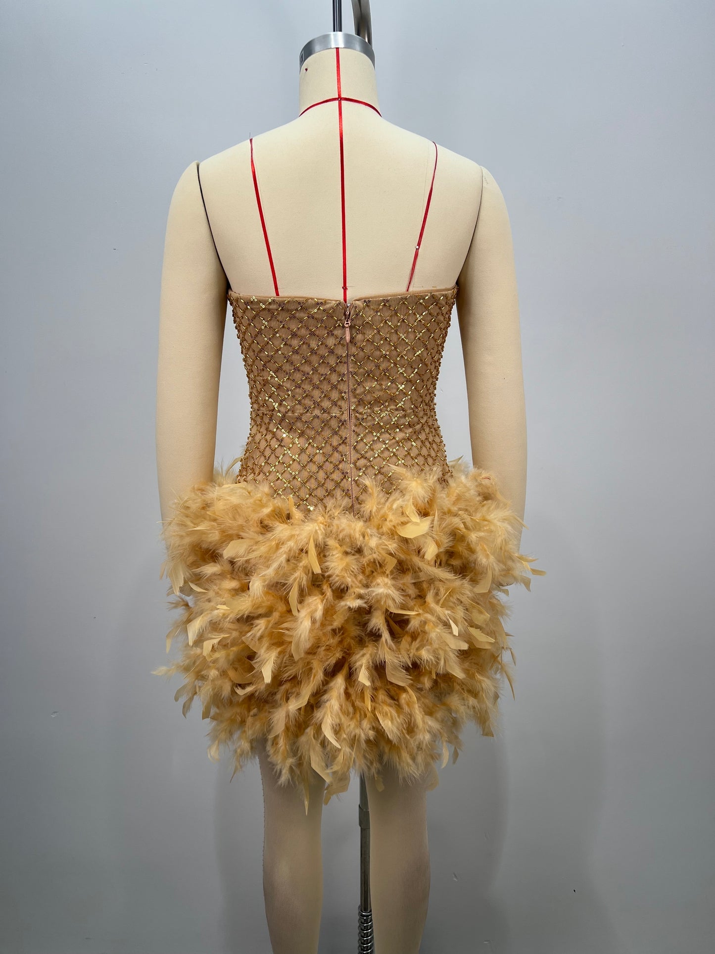 Crystal Strapless Feather Dress Gold HV2700