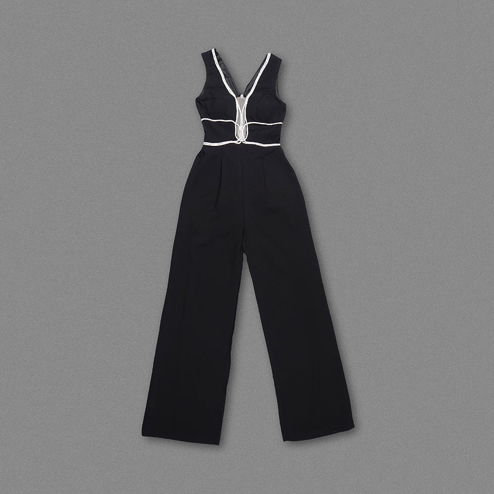 Crystal Trim Jumpsuit Black HV1040