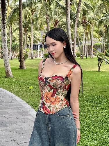Floral Structured Bustier Top HV3038