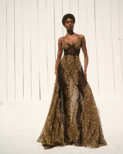 Animal Print Lace Insert Maxi Dress HV3144