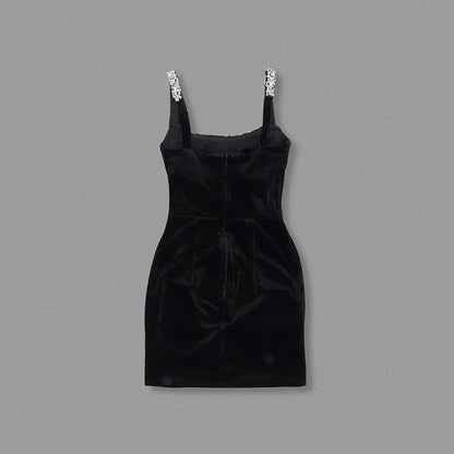 Crystal Embellished Velvet Dress Black HV2193