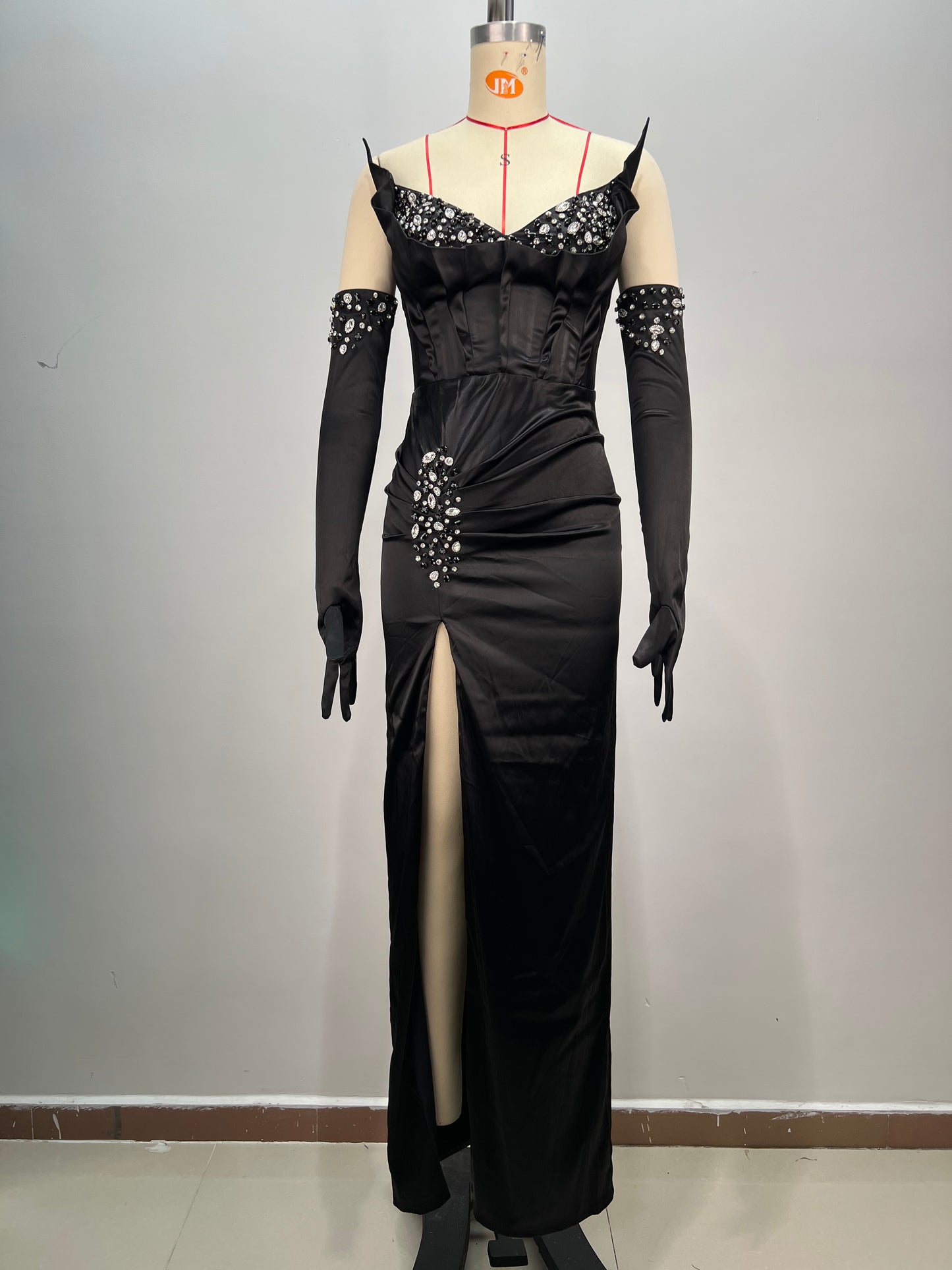 Strapless Crystal Bustier Maxi Dress Black HV1722