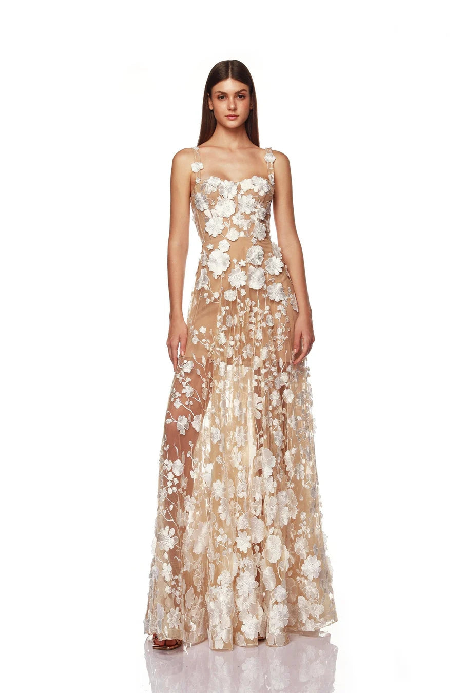 Floral Embroidered Maxi Dress White Nude HV1501