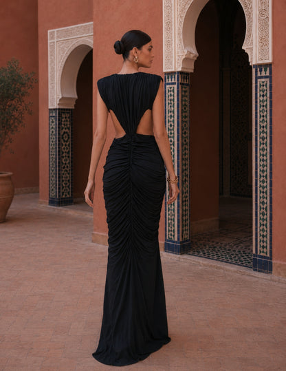 Draped Cut Out Sides Maxi Dress Black HV3141