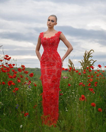 Crystal Floral Maxi Dress Red HV