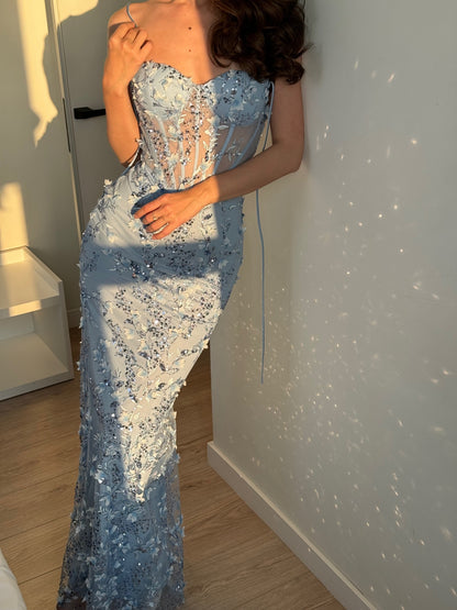 Floral Sequin Structured Bustier Maxi Dress HV3212