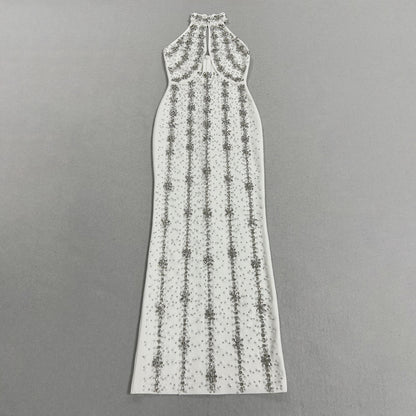 Halter Crystal Cut Out Maxi Dress  HV3082