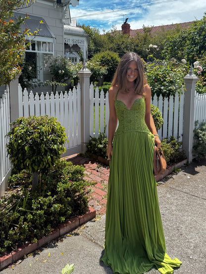 Halter Pleated Corset Maxi Dress Green HV0095