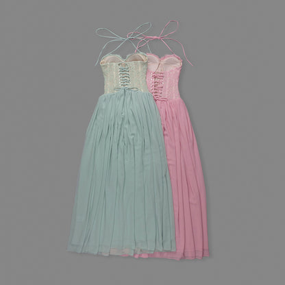 Halter Lace Corset A Line Maxi Dress HV0149