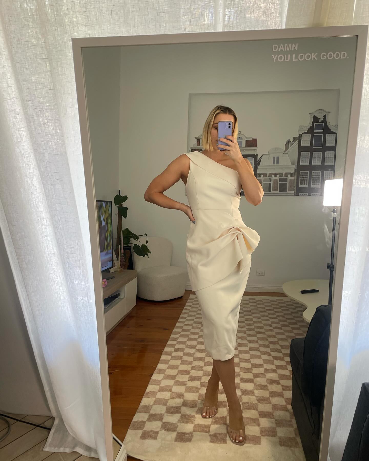 One Shoulder Draped Midi Dress White HV0003