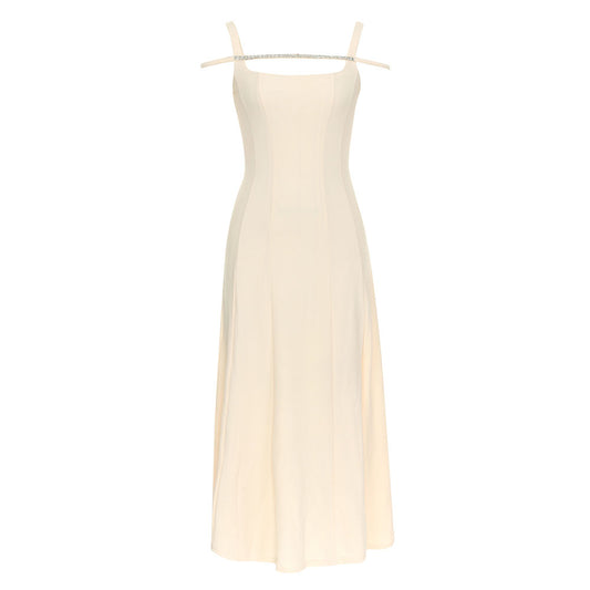 Crystal Trim A Line Midi Dress Ivory HV9834