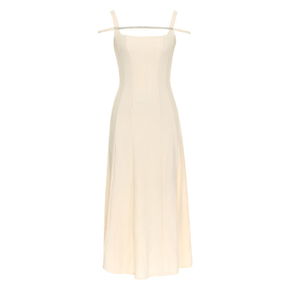 Crystal Trim A Line Midi Dress Ivory HV9834