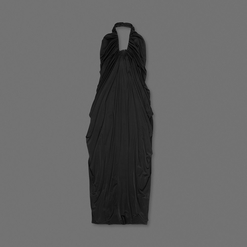 Halter Draped Design Maxi Dress Black HV0068