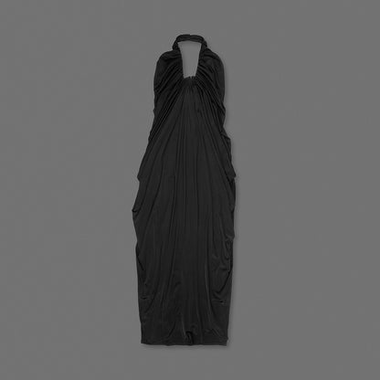 Halter Draped Design Maxi Dress Black HV0068