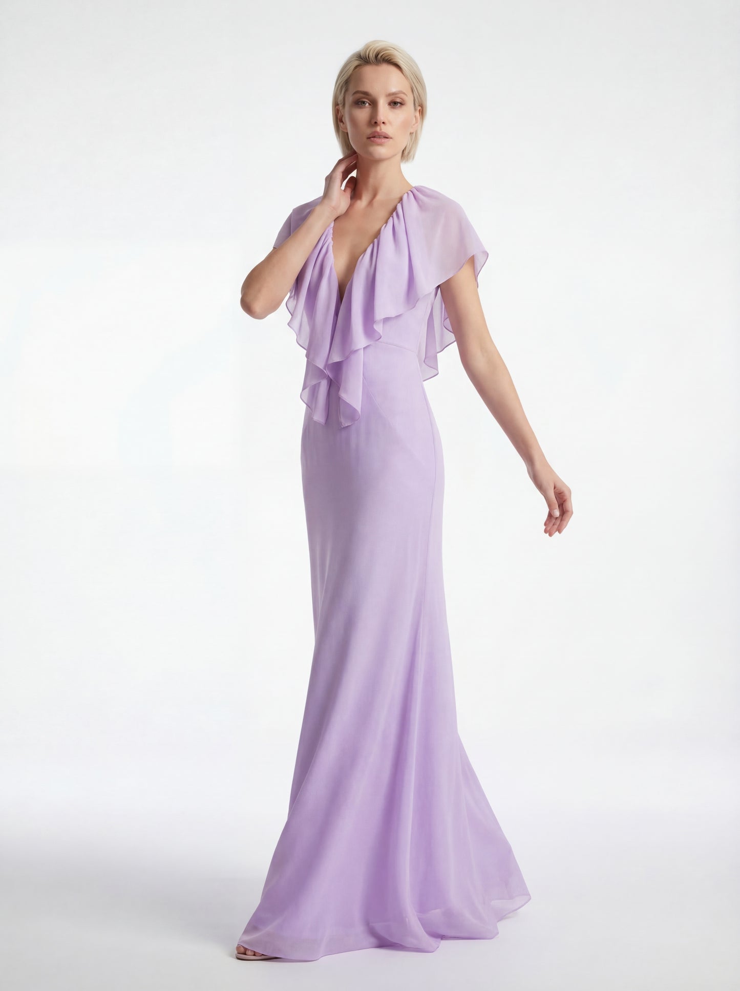 Ruffle Plunging Neck Maxi Dress Lavender HV2919