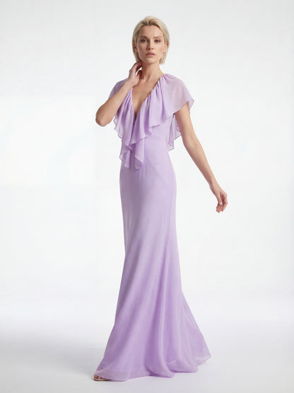 Ruffle Plunging Neck Maxi Dress Lavender HV2919