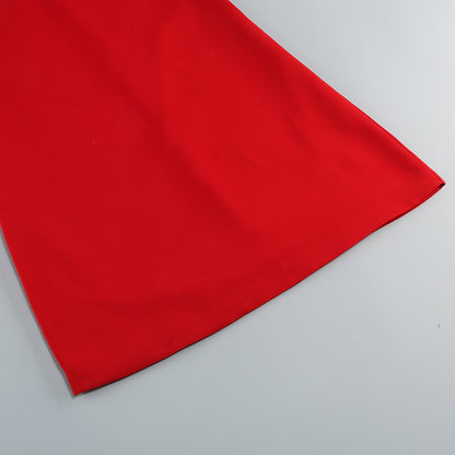 Short Sleeve Bow Detail A Line Dress Red  HV1361