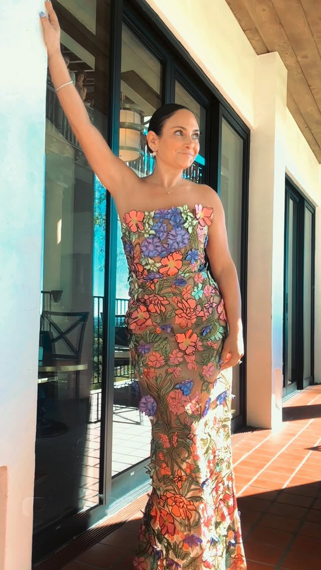 Strapless Floral Corset Maxi Dress Pink Green HV2883