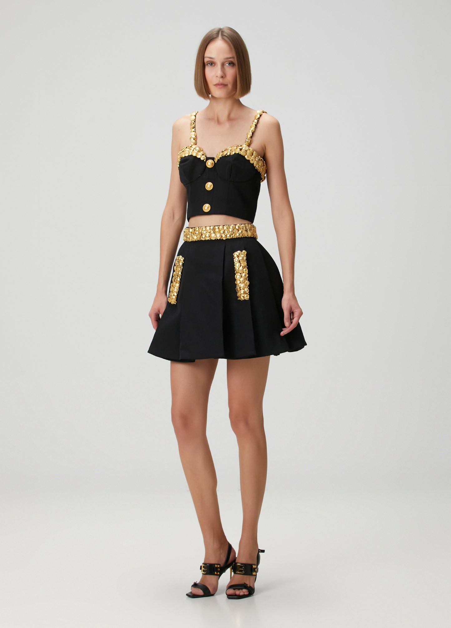 Embellished A Line Dress Black Gold HV2746