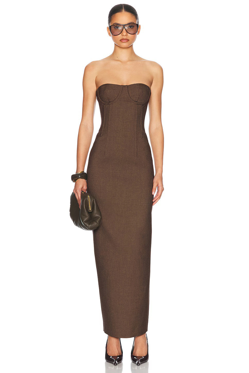 Strapless Bustier Maxi Dress Brown HV2653