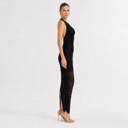 Halter Tassel Detail Maxi Dress Black HV3113