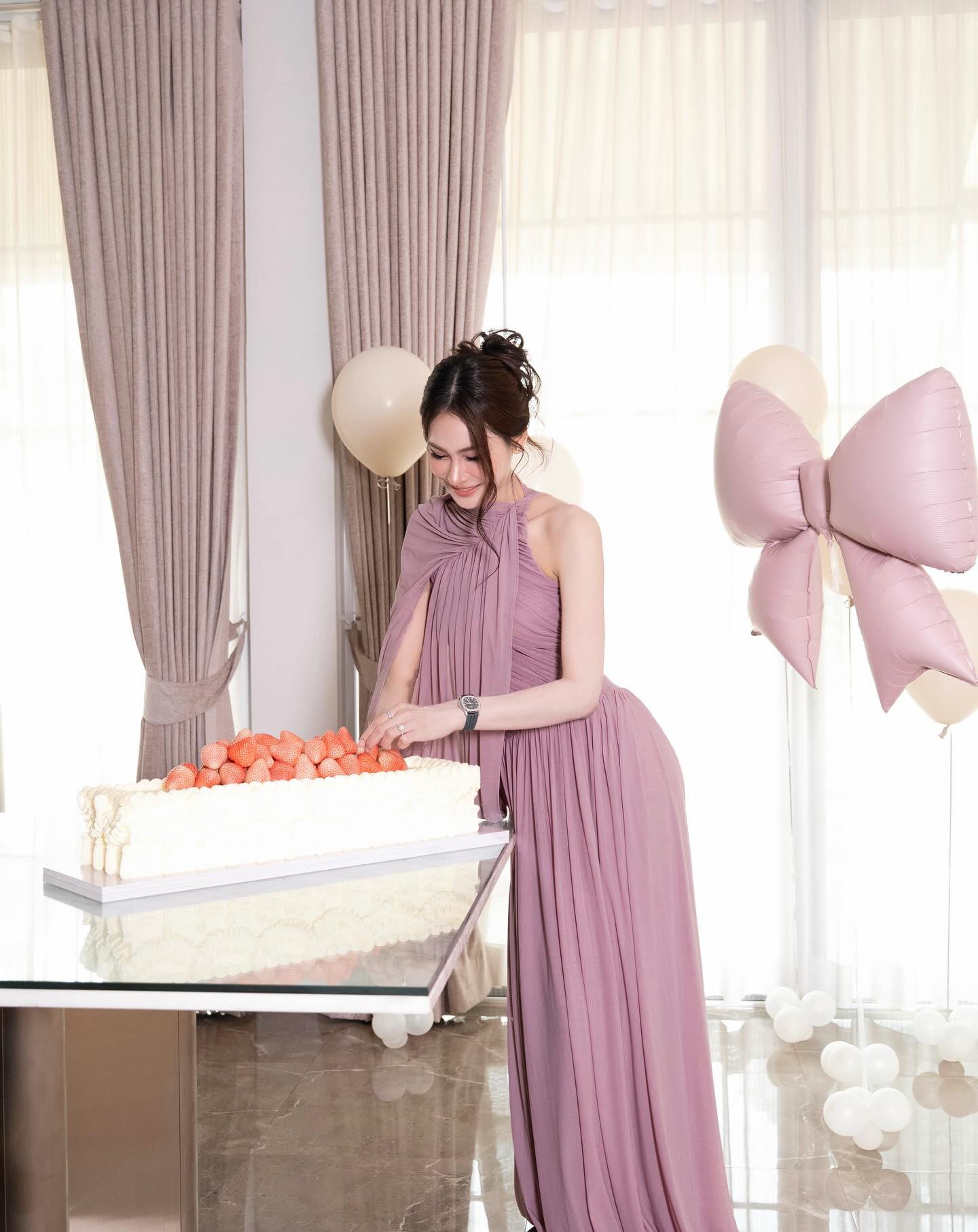 One Sleeve Draped A Line Maxi Dress Pink HV2683