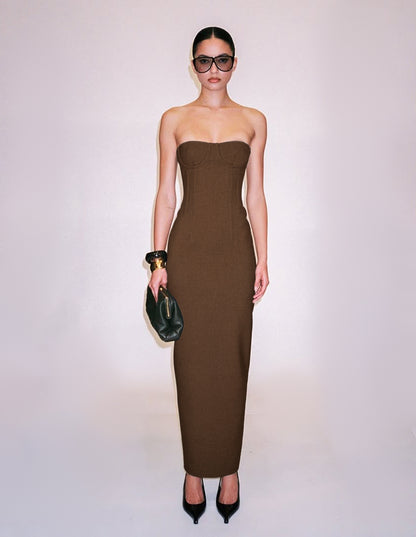 Strapless Bustier Maxi Dress Brown HV2653
